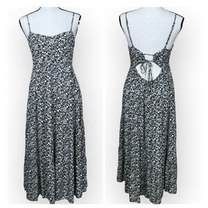 Macy & Taylor Black Floral Print Maxi Dress Spaghetti Strap Open Tie Back Small